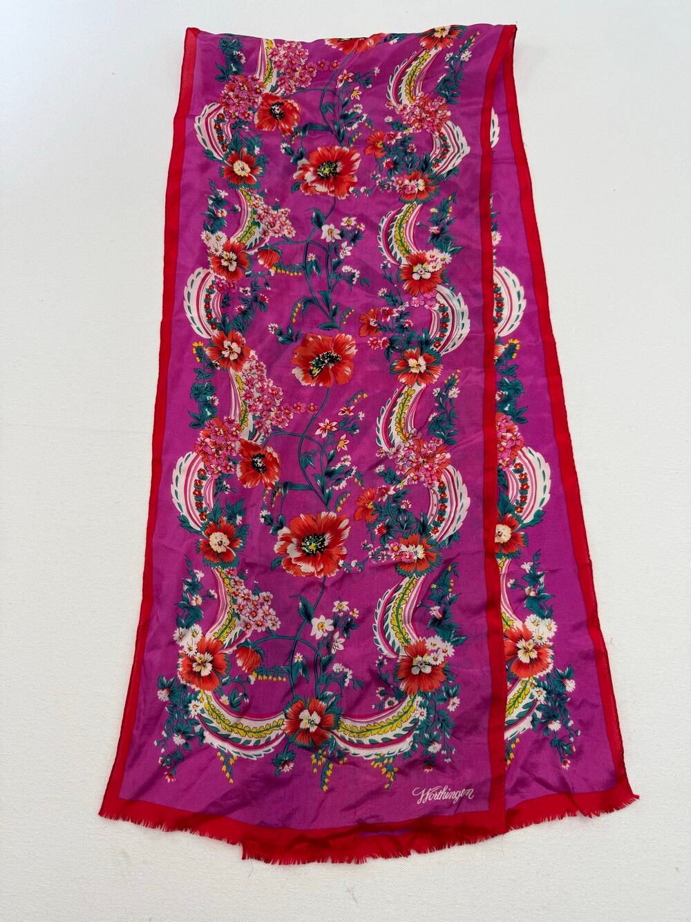 Worthington Vintage Y2K 100% Silk Floral Scarf 52 x 11‎ Botanical Romantic